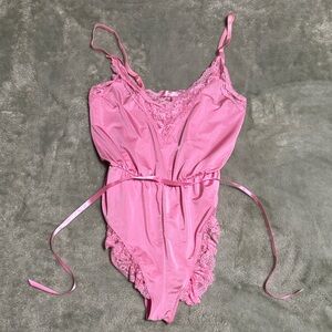 Sugar Thrillz Pink Satin and Lace Bodysuit